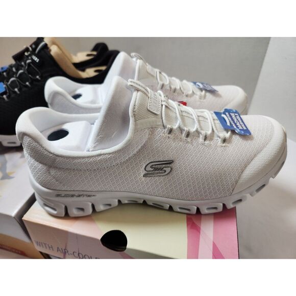 2 Pairs Skechers Glide-Step Women’s Size 7 Wide Fit | Black & White | No-Tie - Picture 3 of 11